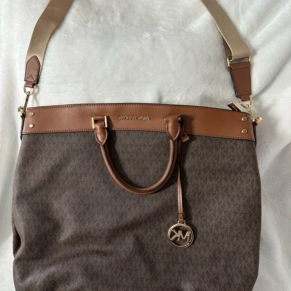 Michael Kors Brown and Tan Signature Messenger Bag with Cream Strap - Picture 7 of 11